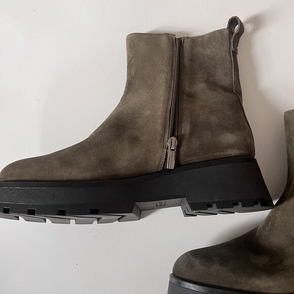 Vince Camuto Green Suede Neframes Zipper Block Heel Ankle Boots Size 8.5M - Picture 2 of 11